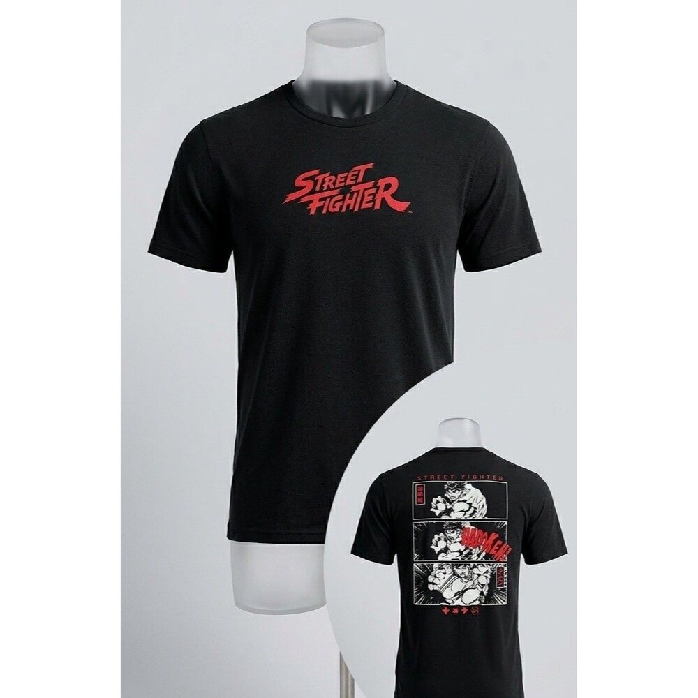 Street Fighter Ryu Hadouken Graphic Shirt Men's Large L Black Capcom Gaming Tee